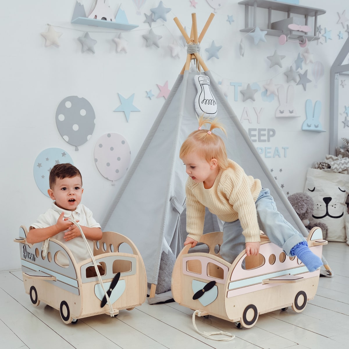 Toy Box Airplane Gray
